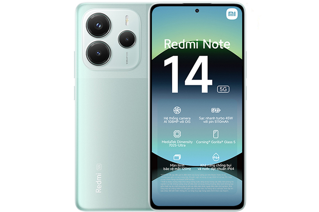 Điện thoại Xiaomi Redmi Note 14 5G 8GB/256GB Xanh lá - Hàng chính hãng
