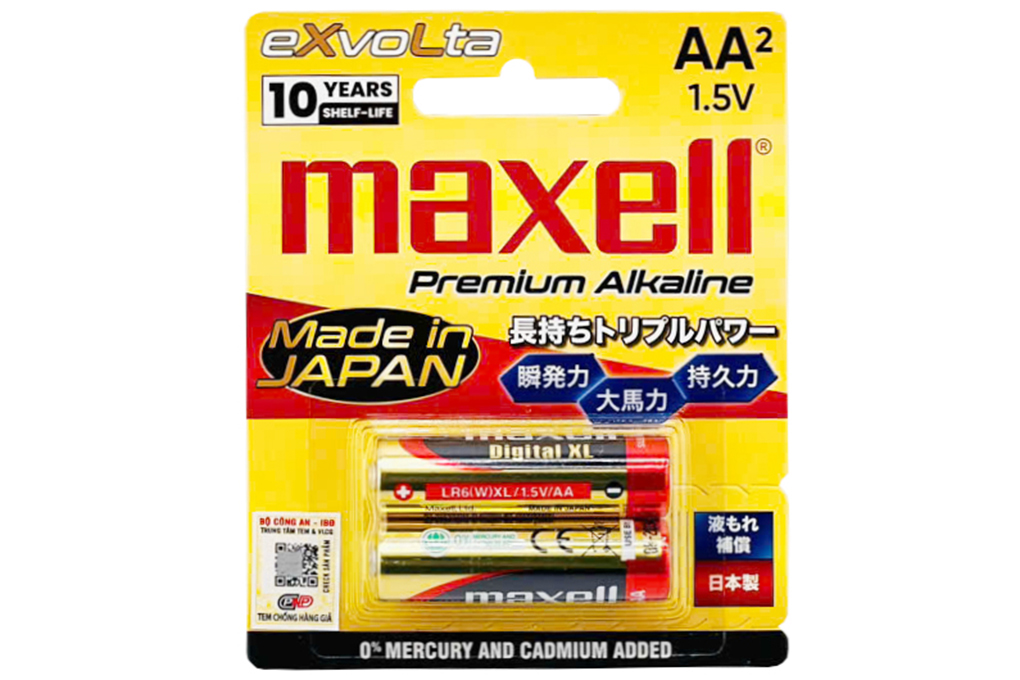 Pin AA Maxell Premium Alkaline Exvolta LR6(W)XL Vỉ 2 Viên (1 Vỉ)