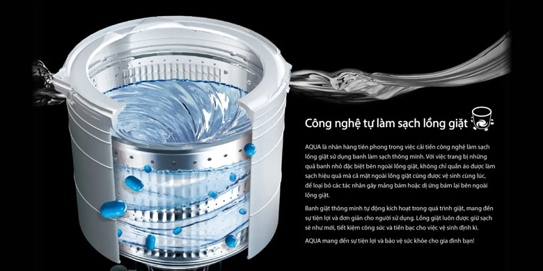 Máy giặt Aqua Inverter 13 kg AQW-DR130UGT.PS - Vệ sinh lồng giặt thông minh với Self Cleaning