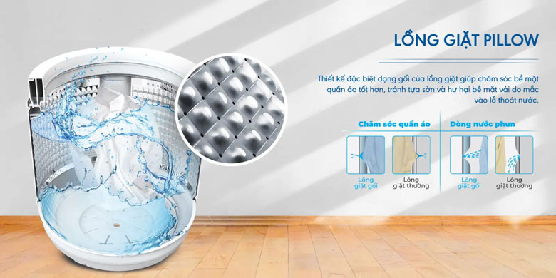 Máy giặt Aqua Inverter 13 kg AQW-DR130UGT.PS - Lồng giặt Pillow