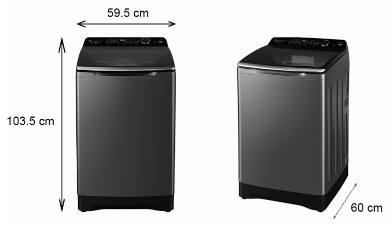 Máy giặt Aqua Inverter 13 kg AQW-DR130UGT.PS - Kích thước thực tế