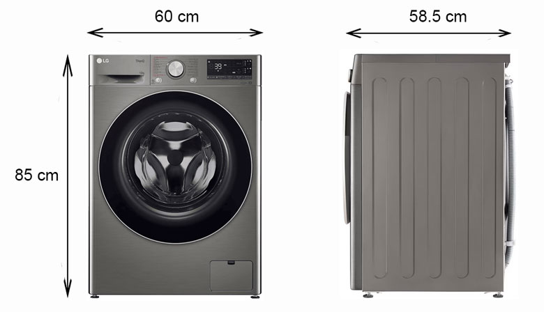 Máy giặt LG Inverter 12kg FV1412S3PA lồng ngang - Kích thước thực tế