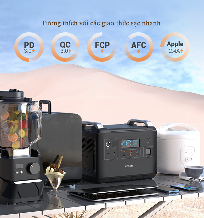 Nạp năng lượng nhanh - Trạm điện di động Pisen, cấp điện AC & DC - Super Fast PISEN Power Wild 1000W TS-OPS02