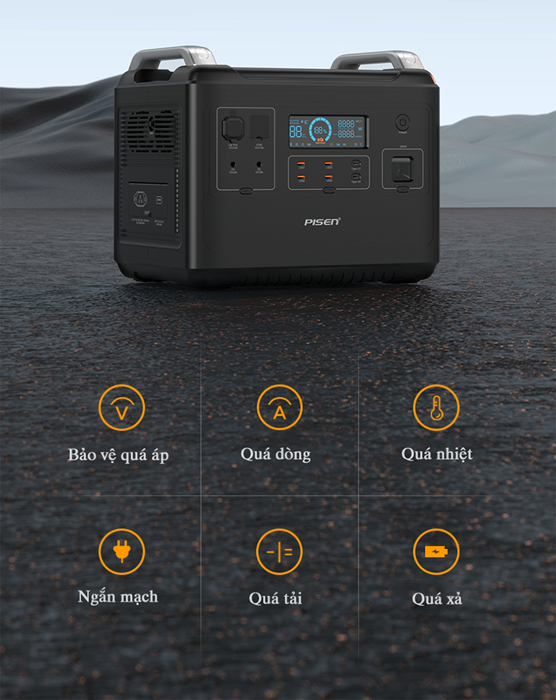 Vật liệu bền - Trạm điện di động Pisen, cấp điện AC & DC - Super Fast PISEN Power Wild 1000W TS-OPS02