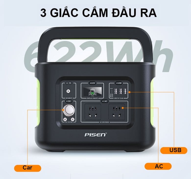 trạm sạc di động Pisen PS-CL025C54CN - 3 giắc cắm đầu ra AC/USB/DC