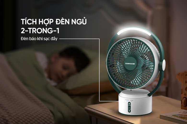 Quạt sạc Sunhouse SHD7116 - Tích hợp đèn ngủ thông minh