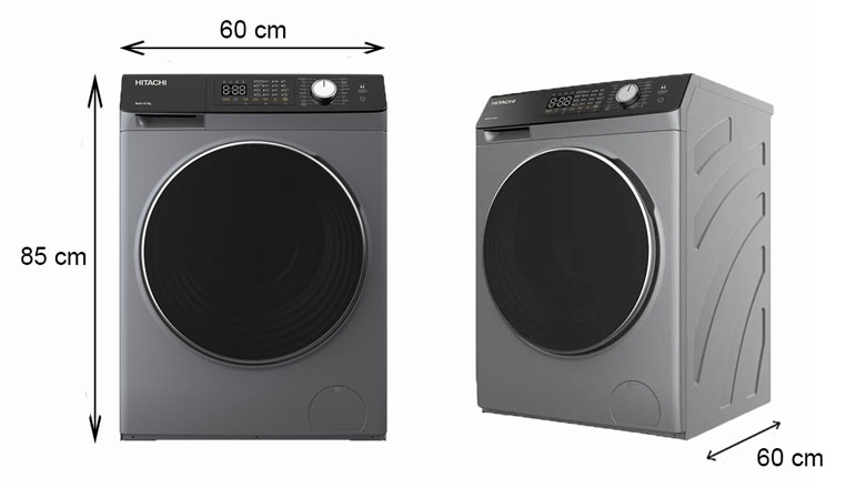 Máy giặt Hitachi BD-954HVOS - Kích thước thực tế