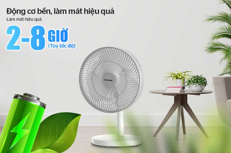 Quạt sạc Sunhouse SHD7115 - Sử dụng liên tục 2 - 8 giờ