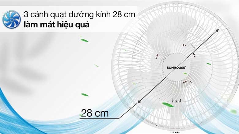 Quạt sạc Sunhouse SHD7115 - Thiết kế 3 cánh bản to, làm mát hiệu quả