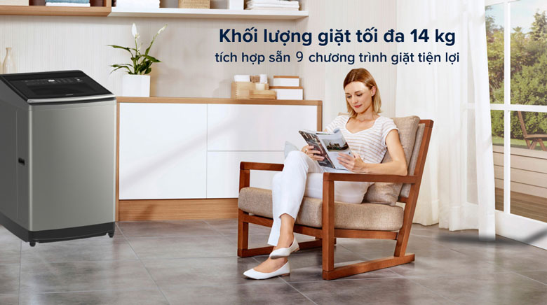 Máy giặt Hitachi Inverter 14kg SF-140TCV - 9 chương trình thông minh, giặt tối đa 14kg