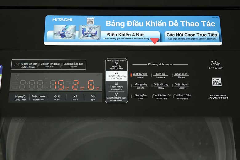 Máy giặt Hitachi Inverter 14kg SF-140TCV - Bảng điều khiển Anh - Viêt dễ dùng