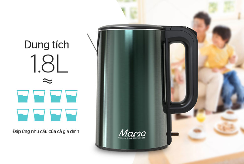 Ấm siêu tốc Sunhouse Mama SHD1389 1.8 lít - Dung tích 1.8 lít cho cả gia đình