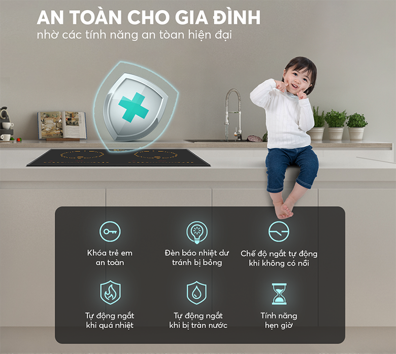 Bếp từ đôi Elmich ICE 3882 nhiều tính năng an toàn
