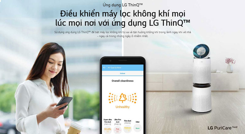 Máy lọc không khí LG PuriCare 2 tầng AS10GDWH0.ABAE - Điều khiển từ xa bằng smartphone
