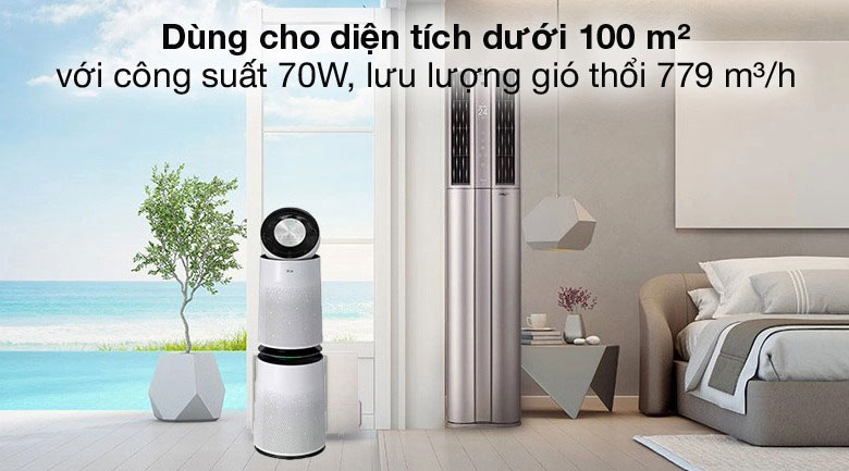 Máy lọc không khí LG PuriCare 2 tầng AS10GDWH0.ABAE Trắng - Phạm vi lọc lên đến 100m2