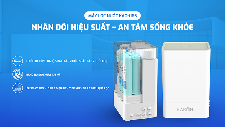Máy lọc nước RO Karofi KAQ-U65 10 lõi hiệu suất cao