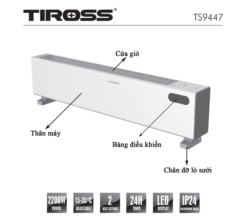 Máy sưởi Tiross TS9447 - Thiết kế hiện đại, nhiều tính năng đa dạng