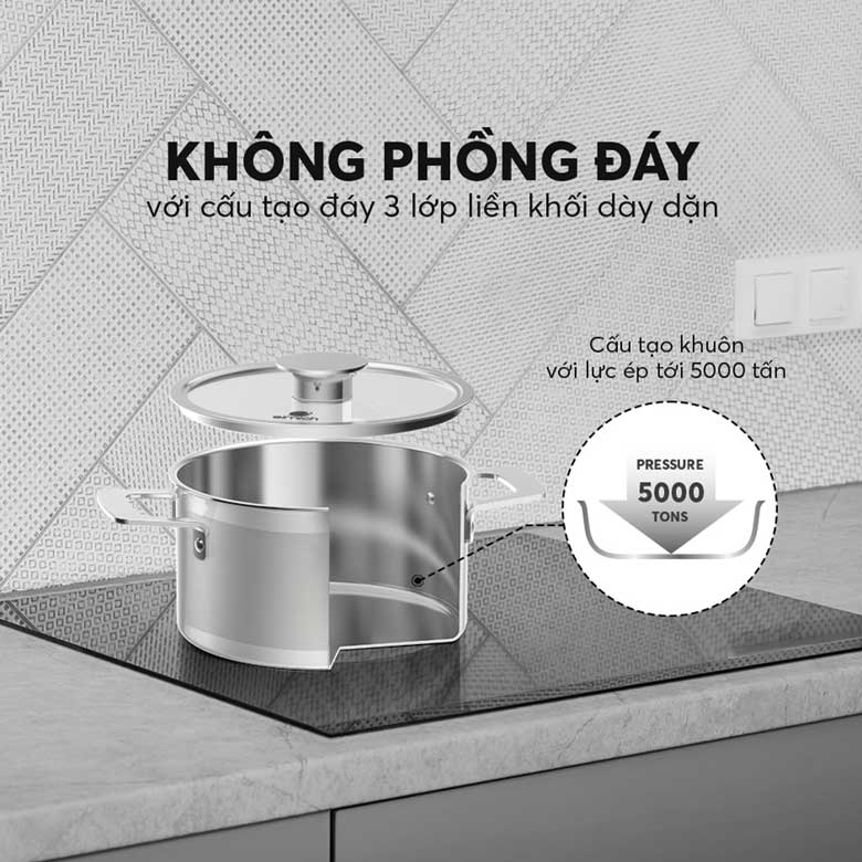 Bộ 3 nồi Inox liền khối Elmich Hera EL-8266 - Kết cấu đáy liền khối không phồng đáy