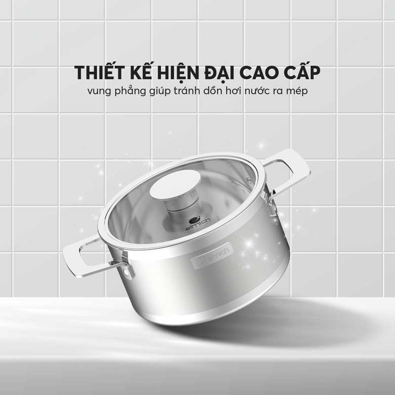 Bộ 3 nồi Inox liền khối Elmich Hera EL-8266 - Thiết kế vung phẳng tránh tràn