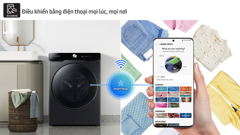 Máy giặt có tiện ích SmartThings: Máy giặt sấy Samsung AI Inverter 11kg WD11T734DBX/SV