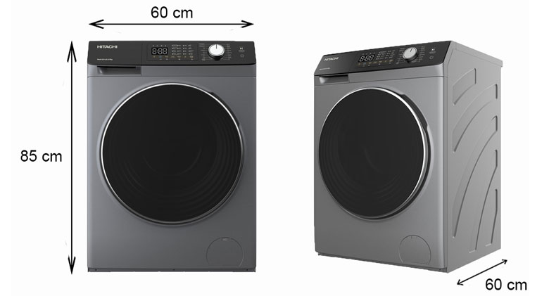 Máy giặt sấy Hitachi BD-D852HVOS 8.5kg - Kích thước thực tế