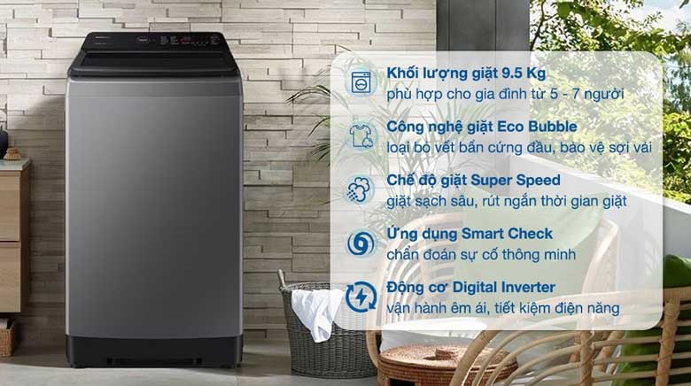 Máy giặt Samsung có Magic Filter: Máy giặt Samsung Inverter 9.5kg WA95CG4545BDSV lồng đứng