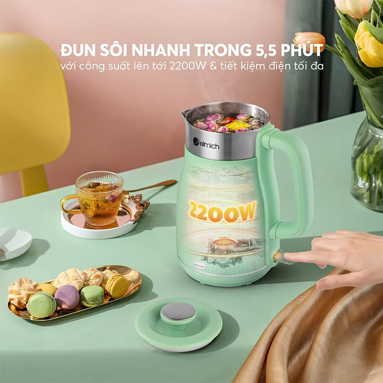 Công suất 2200W - Ấm siêu tốc Elmich 1.8 lít KEE-8457MG