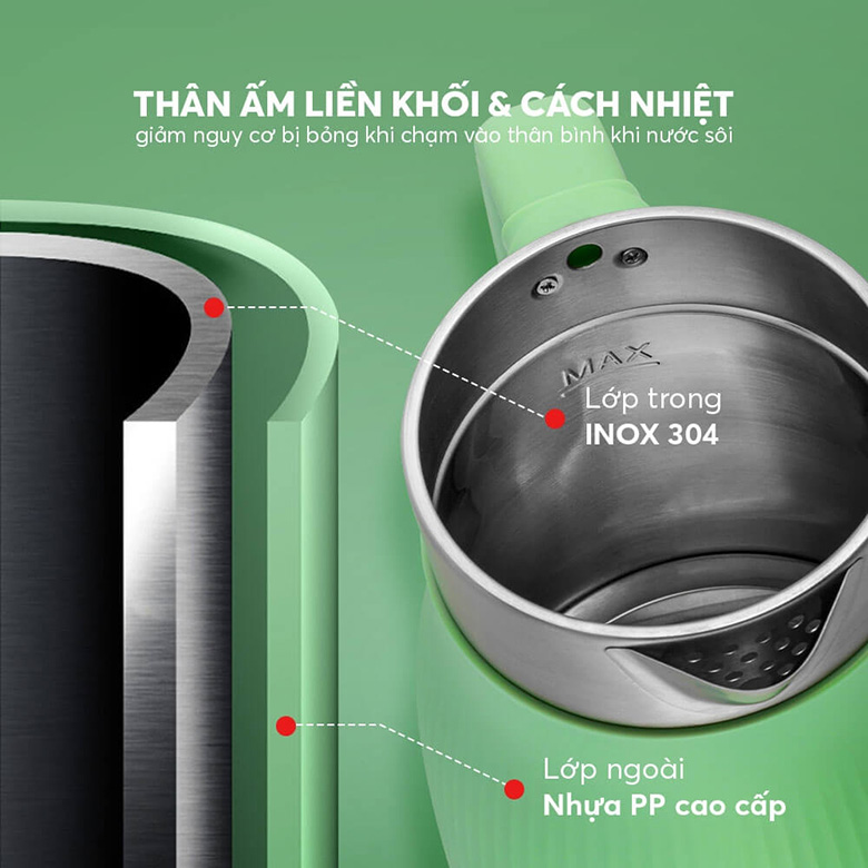 Cách nhiệt vượt trội - Ấm siêu tốc Elmich 1.8 lít KEE-8457MG