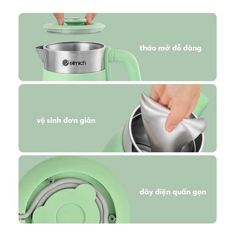 Thiết kế nắp rời -Ấm siêu tốc Elmich 1.8 lít KEE-8457MG