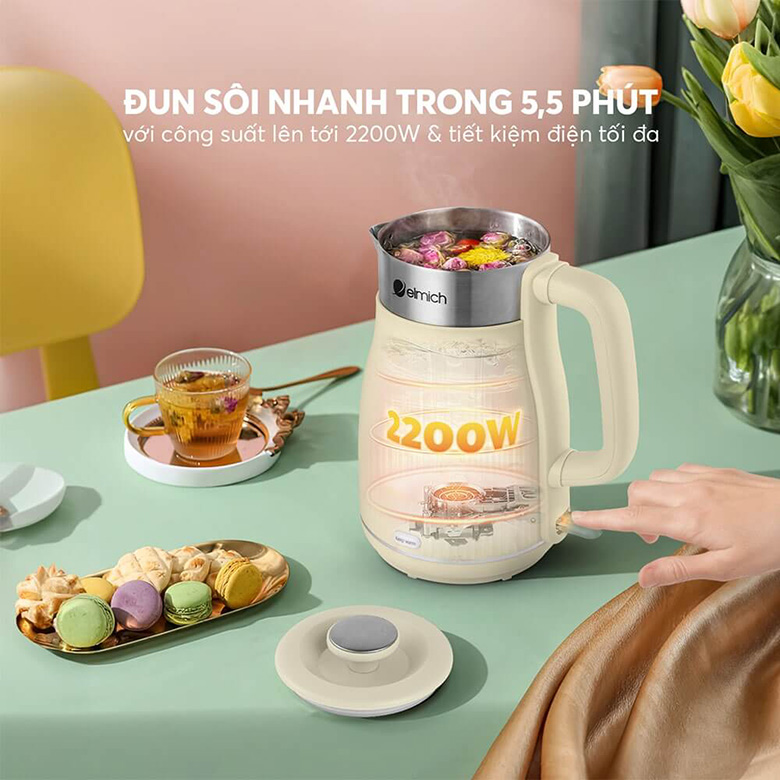 Công suất 2200W - Ấm siêu tốc Elmich 1.8 lít KEE-8457AW
