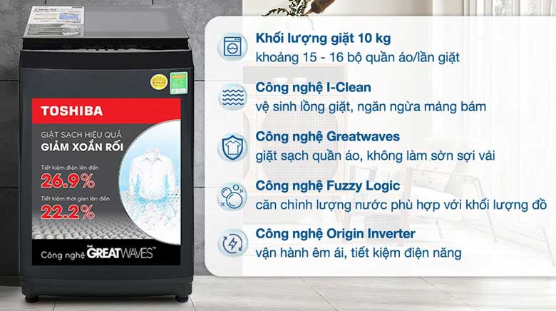 Máy giặt Toshiba có Origin Inverter 10kg AW-DM1100PV(KK)