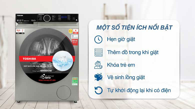 Máy giặt Toshiba có Origin Inverter 10.5kg TWD-BM115GF4V(SK) lồng ngang