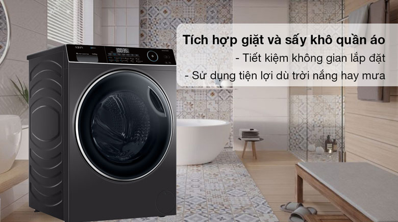 Máy giặt tích hợp AI DBT: Aqua Inverter 10kg AQD-AH1000G.PS lồng ngang