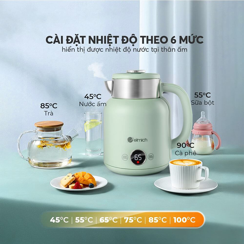 Cài đặt nhiệt độ 6 mức - Ấm siêu tốc Elmich 1.5 lít KEE-8456PG