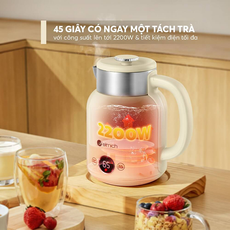 Công suất 2200W - Ấm siêu tốc Elmich 1.5 lít KEE-8456AW
