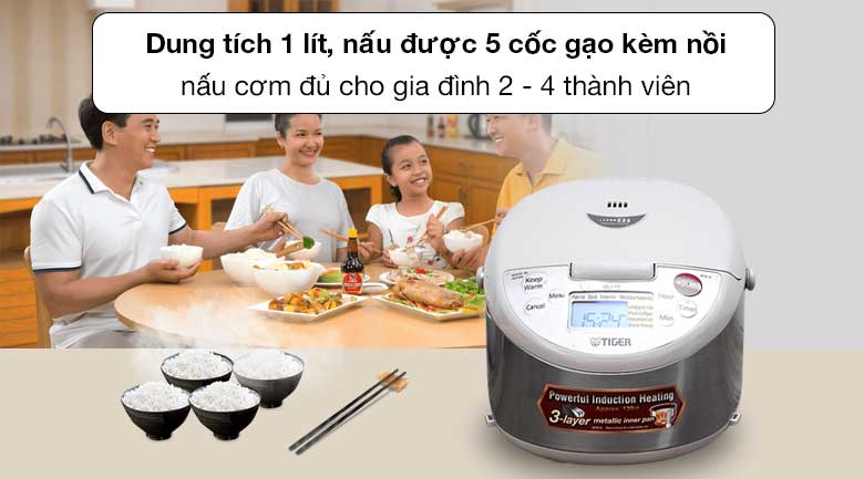 Nồi cơm điện Tiger JKW-A10W 1 lít - Phù hợp với gia đình 2 - 4 người