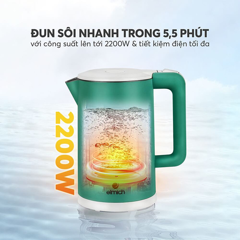 Công suất 2200W - Ấm siêu tốc Elmich 1.7 lít KEE-1774G