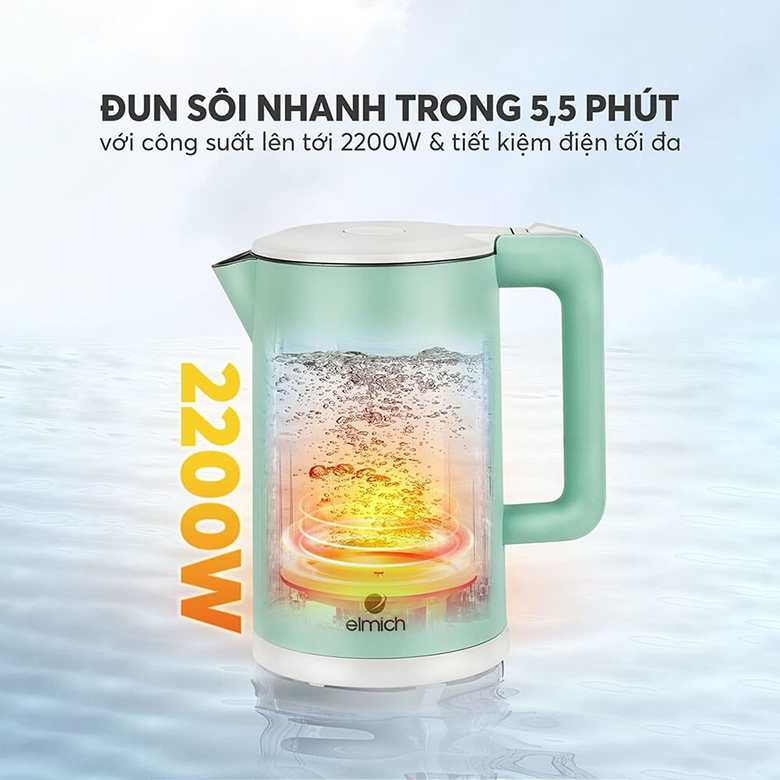 Công suất 2200W - Ấm siêu tốc Elmich 1.7 lít KEE-1774B