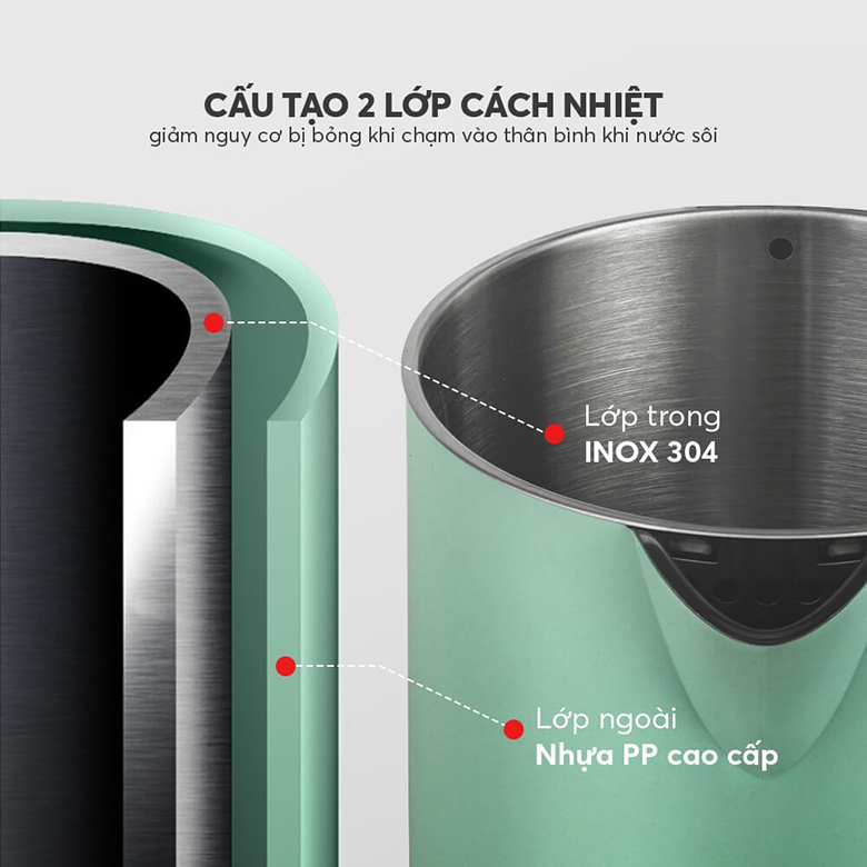 2 lớp cách nhiệt - Ấm siêu tốc Elmich 1.7 lít KEE-1774B