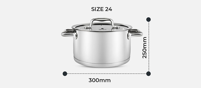 Nồi Inox 304 Elmich Berlin EL-3986 size 24cm - Kích thước thực tế