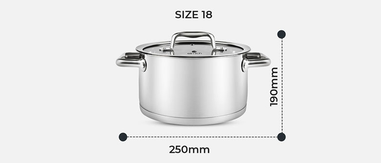 Nồi Inox 304 Elmich Berlin EL-3983 size 18cm - Kích thước thực tế