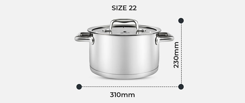 Nồi Inox 304 Elmich Berlin EL-3985 size 22cm - Kích thước thực tế