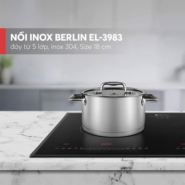 Nồi Inox 304 Elmich Berlin EL-3983 size 18cm - Kiểu dáng hiện đại, sang trọng