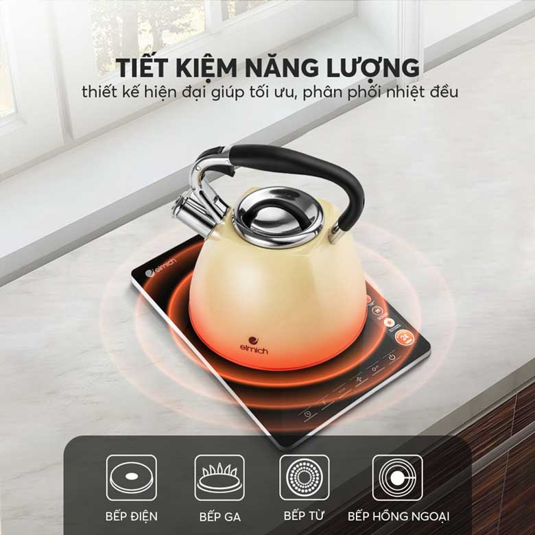 Ấm đun nước inox cao cấp Elmich EL8281 2.5 lít - Dùng cho mọi loại bếp