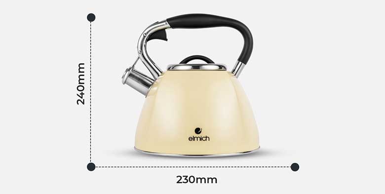 Ấm đun nước inox cao cấp Elmich EL8281 2.5 lít - Kích thước thực tế