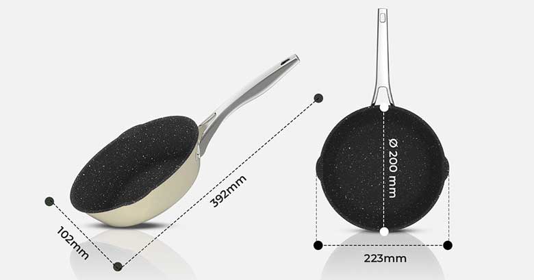 Chảo inox liền khối Elmich Hera EL-8225 20cm - Kích thước thực tế