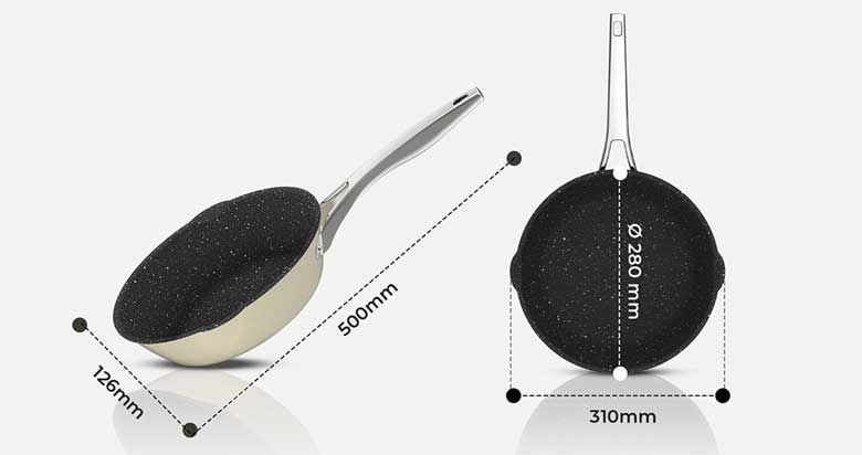 Chảo inox liền khối Elmich Hera EL-8228 28cm - Kích thước thực tế