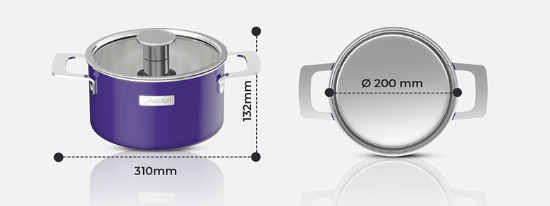 Nồi inox liền khối Elmich Hera EL-8182 size 20cm - Kích thước thực tế