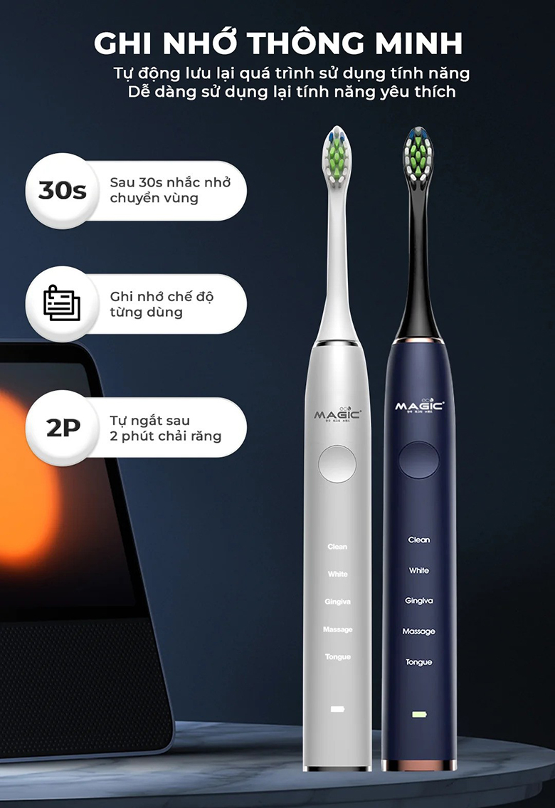 Bàn chải điện Magic Pro 50 xanh navy ghi nhớ thông minh