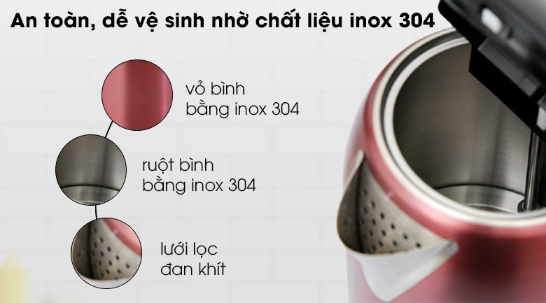 2 lớp inox - Ấm siêu tốc Kangaroo 1.7 lít KG17K2